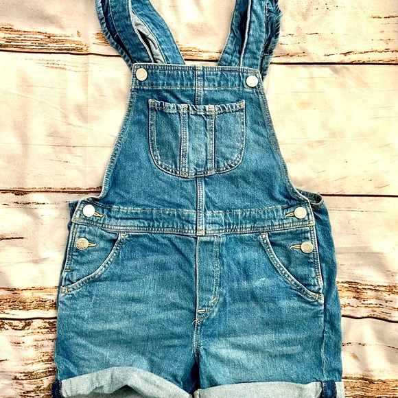 H&M conscious line jean overalls with ruffles size 9-10 - Picture 1 of 5